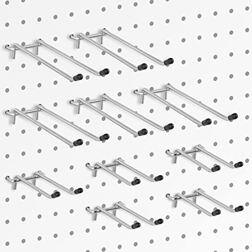 G.CORE 10 Pack Pegboard Hooks, Peg Board Tool Utility Hooks & Hangers Fit 1/4" Pegboards, Heavy Duty Metal Peg Board Shelving Hooks, Wall Organizers and Storage for Craft Room Garage Workbench Office - color: Silver