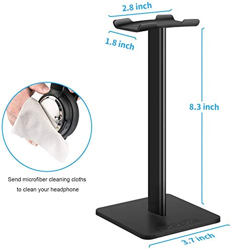 New Bee Headphone Stand Headset Holder Earphone Stand with Aluminum Supporting Bar Flexible Headrest ABS Solid Base for All Headphones Size (Black) - color: Black