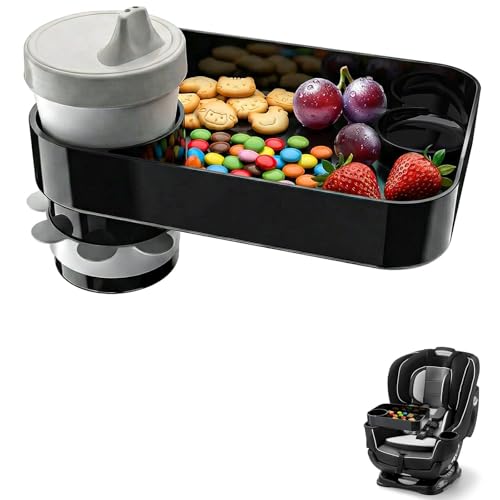 Car Seat Snack Tray for Toddlers, Reduces Mess Square Travel Tray Cup Holder Snack Tray, Durable Car Food Tray for Kids, Universal Fit Kids Travel Road Trip Essentials (Black) - color: Black