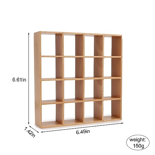 Miniature Furniture Storage Rack 1/12 Dollhouse Furniture 16 Grid Shelf Bookshelf Display Shelf Wall Rack Stand Mini House Scene Decoration (Wooden) - style: Wooden