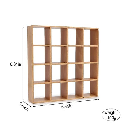 Miniature Furniture Storage Rack 1/12 Dollhouse Furniture 16 Grid Shelf Bookshelf Display Shelf Wall Rack Stand Mini House Scene Decoration (Wooden) - style: Wooden