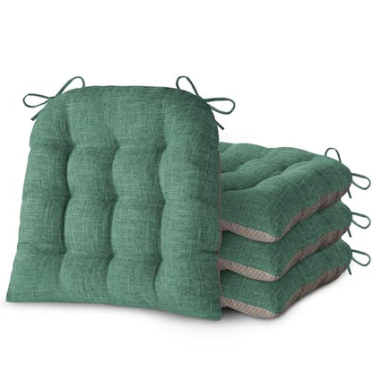 Chair Cushions for Dining Chairs Set of 4 Durable D-Shaped Seat Cushions with Non-Slip Backing Secure Ties Thick Cozy Seat Pad for Kitchen Dining Room Office(18x16.5x3in Green) - color: Green
