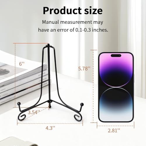 Iron Plate Stands for Display,Foldable Book Holder & Easel Stand for Sign, Versatile Poster Stand and Small Plate Stand for Home Decor, Art, Photo Frame, Card, Crystal Display (Black, 6 inch (4Pcs)) - color: Black, size: 6 inch (4Pcs)