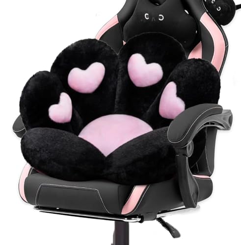DOBUONO Cat Paw Cushion Kawaii Office Chair Cushion Comfy Plush Gaming Chair Cushion Kawaii Seat Cushion for Girl, Cute Gaming Accessories Room Bedroom Decorate 28"x 24" (Black) - color: Black