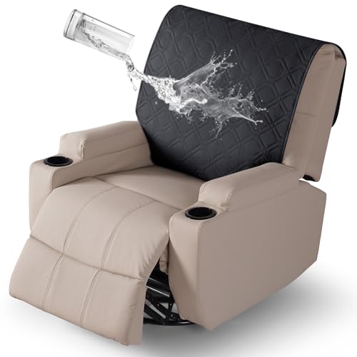 VANSOFY Recliner Chair Covers 100% Waterproof Backrest Cover Reclining Cover Non-Slip Dog Chair Cover Furniture Protector Washable Slipcover Elastic Straps for Pets, Dogs(Black) - color: Black