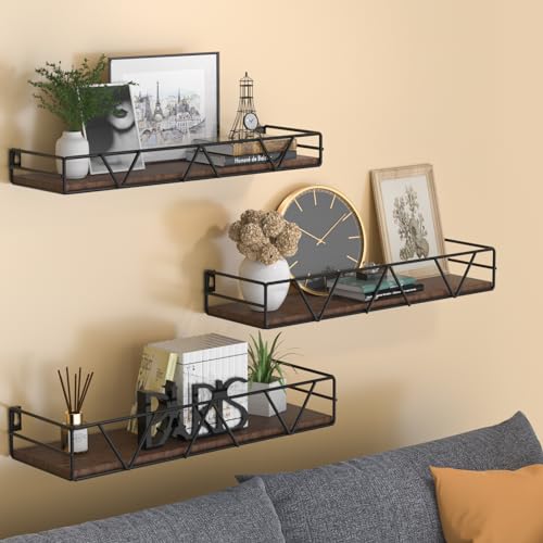 Amaoot Floating Shelves Set of 3, Home Wood Wall Shelf, Farmhouse Shelf for Bedroom, Wall Mounted Floating Shelf for Living Room, Bedroom, Bathroom, Kitchen, Office (Black) - color: Black