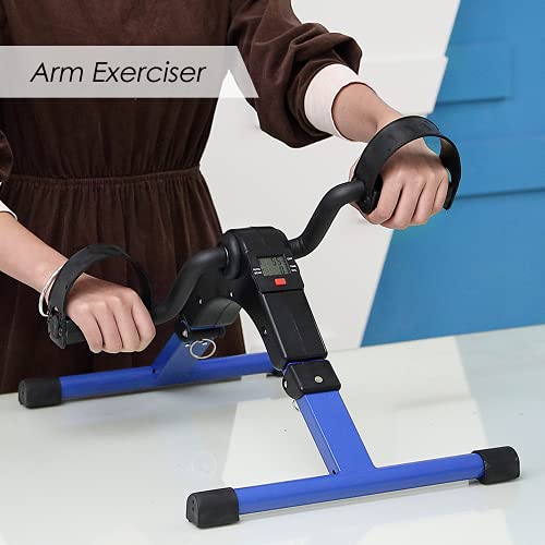 Folding Pedal Exerciser, Mini Under Desk Bike - Portable Foot Hand Cycle Peddler Machine Bicycle Exerciser for Arm Leg While Sitting - color: Blue