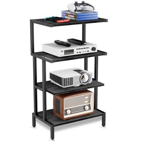 Aquzee Media Stand, Gaming Shelf, 4 Tier Small Electronics Shelves Video Game Console Organizer Cabinet, Wood Stereo Racks AV Shelves for Entertainment Center Storage, Recreation Room Furniture,Black - color: Black, size: Regular model (standard)