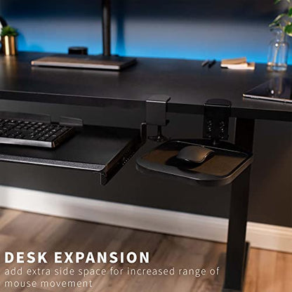 VIVO Black Clamp-on Mouse Pad Holder Platform, MOUNT-MS01B | Wooden Adjustable Under Desk 360° Rotating Tray Rest Extension Attachment, Fits up to 2 inch Desktops
