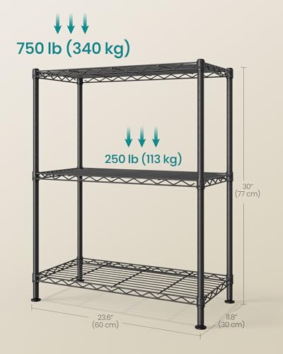 SONGMICS Storage Shelf, Metal Wire Shelving Unit, Adjustable Shelves, for Garage, Bedroom, Living Room, Kitchen, Pantry, 3 Tier, 11.8 x 23.6 x 30 Inches, Ink Black ULGR163BH01S - color: Ink Black, size: 3 Tiers (11.8"D x 23.6"W)