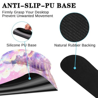 Arttown Pink Castle Desk Mat Star Ribbons Mouse Pad Set 4 in 1 Ergonomic Design Large Mouse Pad + Keyboard Wrist Rest + Mouse Wrist Rest + Coaster Suitable for Home Office Study Game - color: Pink Castle