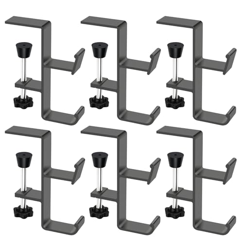Desk Hook 6PCS, 2 in 1 Heavy Duty Purse Holder for Table, Bag Hook, No Drill Adjustable Headphone Backpack Hanger for Table & Desk
