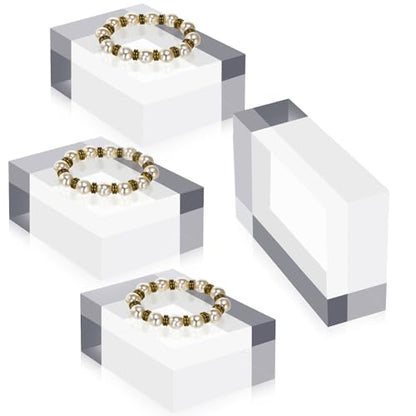 Qunclay 4 Pcs 4 x 3 x 2 Inches Acrylic Square Display Block Clear Polished Acrylic Cubes Jewelry Display Stand for Jewelry Ring Showcase Holder Base Collections - size: 4 x 3 x 2 inches