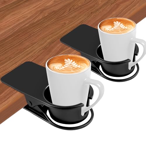 2PCS Drinking Cup Holder Clips, Kalolary Table Edge Cup Holder Clip Water Coffee Mug Holder Clip Desk Bottle Cup Stand Clip with Groove for Home & Office & Schoo (Black New) - color: 2PCS Black