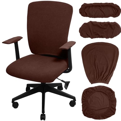 Tallew 4 Pcs Office Chair Covers Set Computer Universal Protective Stretchable Chair Seat Covers Desk Armrest Slipcovers Pads Office Cushion Backrest for Rotating (XL,Dark Brown) - color: Dark Brown