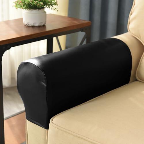 vctops Waterproof Faux Pu Leather Armrest Covers Vintage Stretch Arm Covers for Chairs Couch Sofa Armchair Slipcovers for Recliner Sofa 2pcs,Black - color: Black