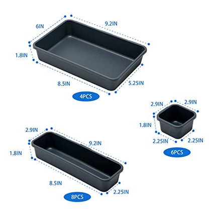 Gonice 18 PCS Black Desk Drawer Organizer Tray, Interlocking Drawer Organizers and Storage with 3 Sizes for Office, Bathroom, Kitchen, Makeup - size: 18 PCS black