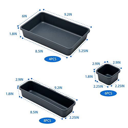 Gonice 18 PCS Black Desk Drawer Organizer Tray, Interlocking Drawer Organizers and Storage with 3 Sizes for Office, Bathroom, Kitchen, Makeup - size: 18 PCS black