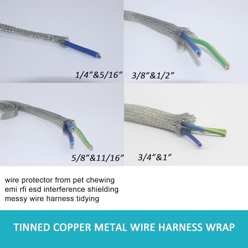 Tinned Copper Braided Cable Shielding Sleeve Metal Wire Loom Sheathing EMI RFI ESD Protector Grounding Mesh Flat Tubular Expandable 1/2" W(0.32" ID)-9FT - size: 1/2"W(0.32"ID)-9FT