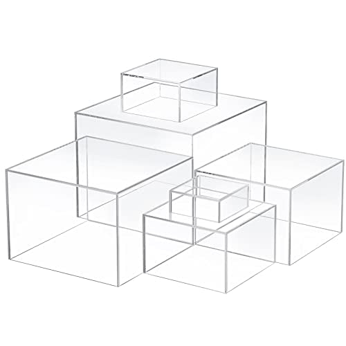 Geelin 6 Pack Acrylic Risers for Display Acrylic Cube Boxes Risers Display Stands with Hollow Bottoms Decorative Stand for Jewelry Candy Table Decor 6 Sizes(Clear,3 to 8 Inch,Square) - color: Clear, size: 3 to 8 Inch, style: Square