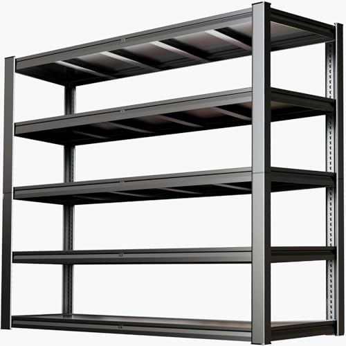 5 Tier Storage Shelves, 65" W Garage Shelving Heavy Duty Metal Adjustable Garage Shelves, Shelving Units Industrial Shelving for Warehouse, 65" W x 20" D x 84" H,Black - size: 65"Wx84"Hx20"D | 5 Tier