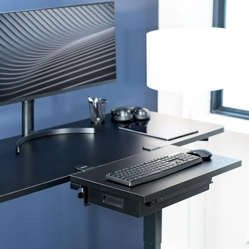 VIVO Black Clamp-on 24 x 14 in Desk Extender, DESK-EXT24D | Premium, Built-in Storage Drawer, Keyboard Tray, Side Table Extension Office Organizer - size: 24 x 14", style: Extender + Drawer