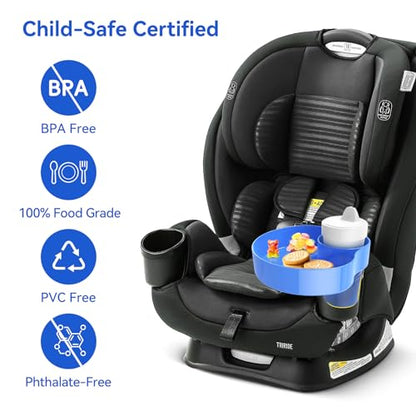 Car Seat Snack Tray: Travel Tray for Kids Carseat Cup Holder with Food Trays, Stroller Snacks Plate for Toddlers, Kid Road Trip Essentials, Blue - color: Blue