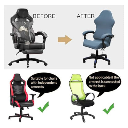 Gaming Chair Cover Set with Armrest Covers, Stretch Ruffled Slipcover for Racing Office Computer Reclining Chairs (Gray-Blue) - color: Gray-blue