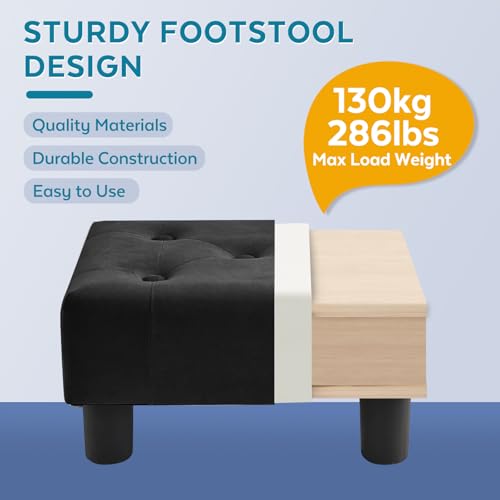 Small Foot Stool Ottoman, Velvet Footstool Ottoman Foot Rest for Couch, Rectangle Footstools and Ottomans Small for Living Room, Entryway and Bedroom (Black) - color: Black (Velvet)