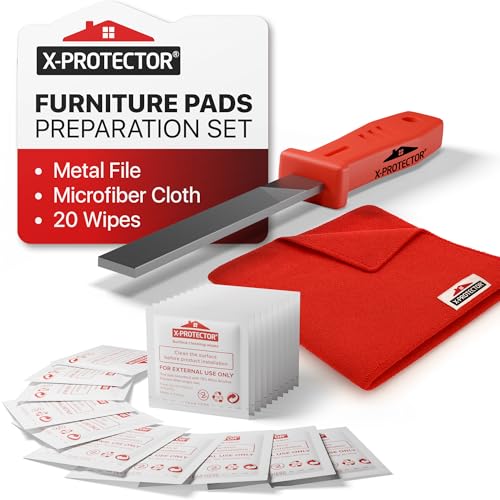 X-Protector Furniture Pads Preparation Set - Includes Metal File, Microfiber Cloth & 20 Cleaning Wipes - Furniture Surface Prep Kit for Easy Installation of Furniture Pads! - size: Prep Set