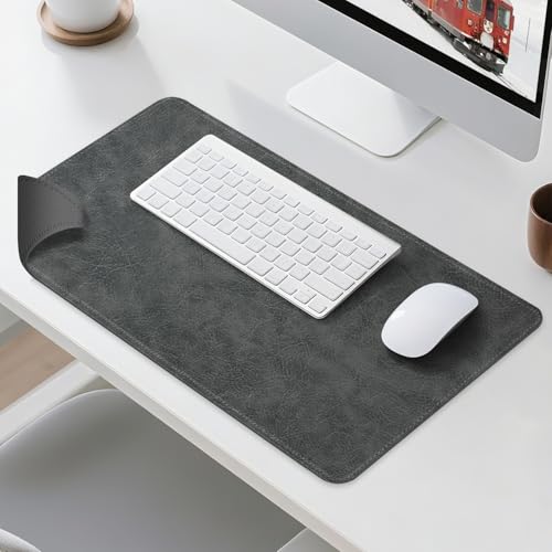 Imitation Crazy Horse Leather Desk Mat - Waterproof Desk Pad - Ideal for Large Mouse Pad and Desk Mats on Top of Desks (Gray+Dark Gray, 25"*13") - color: Gray+dark Gray, size: 25" x 13"
