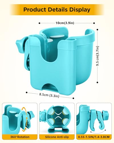 Universal Stroller Cup Holder with Mobile Phone Case, 2-in-1 Strollers Storage Rack, 360 Degrees Rotation Drink Holder for Bike, Pushchair, Wheelchair, Walker,Bicycle, Fits Most Cups (Blue) - color: BLUE