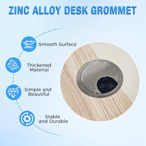 Desk Grommet 2-3/8" (60 mm), Desk Cord Hole Cover, Cable Grommet Metal Zinc Alloy Materilal, Desk Hole Grommet for Office and Home Table Cable, Detachable Cable Cord Organizer (Matte Silver 1 Pcs) - size: 2-3/8" (60 mm), style: Matte Silver