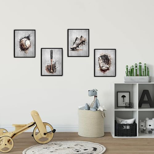 DXOAGXQ Baseball Wall Art Canvas Prints,Vintage Baseball Wall Decor,Baseball Pictures Sport Art Print for Man Cave Decorations Set of 4 (8"x10",NoFramed) - color: Unframed-- Baseball Wall Art Canvas Print