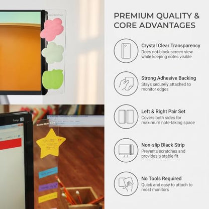 2Pcs Transparent Computer Monitor Memo Board Multifunction Monitor Message Board Sticky Note Holder Computer Side Panel for Home Office Desktop (Left and Right)