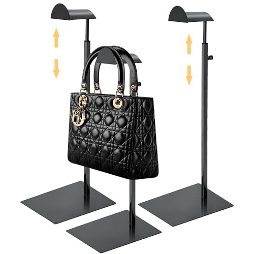 Royxen 3 Pack Purse Holder, Purse Display Stand with Adjustable Height, Bag Stands for Display, Stainless Steel Purse Rack for Bags Organizer (Black) - color: Black