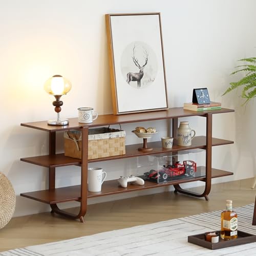 Tiita Wooden TV Stand for 65 Inch TV, Modern Media Console Table with 3-Tier Storage Shelves, Long Entertainment Center for Living Room, Walnut TV Stand with Open Display Rack - color: Walnut With 3 Layers