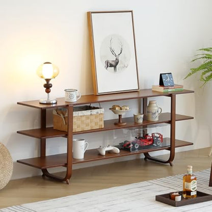 Tiita Wooden TV Stand for 65 Inch TV, Modern Media Console Table with 3-Tier Storage Shelves, Long Entertainment Center for Living Room, Walnut TV Stand with Open Display Rack - color: Walnut With 3 Layers