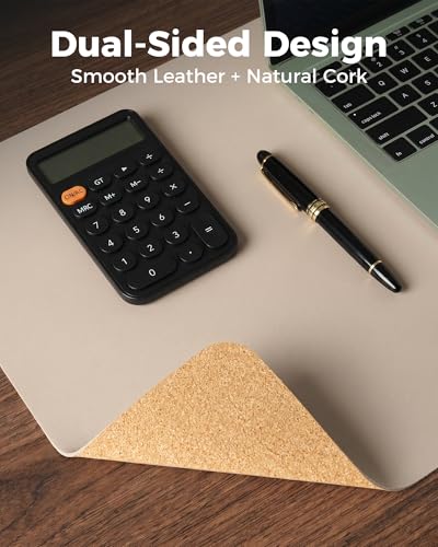 Aothia Dual-Sided Desk Mat, FSC Cork & PU Leather Desk Pad, Large Mouse Pad & Writing Surface for Compact Workspace, Non-Slip Waterproof Desk Protector - 25.6" x 13.7", Cream - color: Cream+cork, size: 25.6" x 13.7"