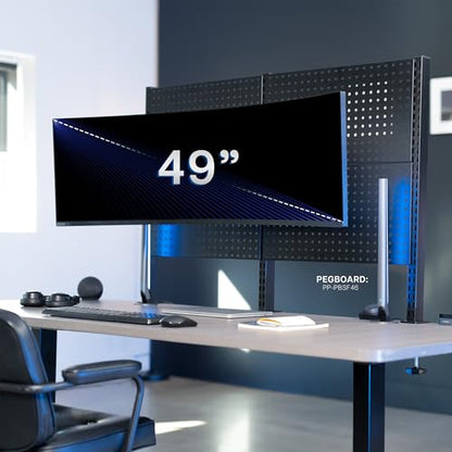 VIVO Articulating Ultrawide Monitor Pegboard Mount, Fits Screens up to 49 inches and Peg Boards up to 0.25 inches Thick with 1 inch Hole Spacing, Black, MOUNT-PB1U - size: up to 49" screens, style: Low Profile