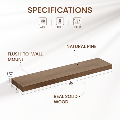 Heimlove Solid Wood Floating Shelves 36 inch, 8 Inch Deep Display Shelves Set of 2, Wall Mounted Floating Shelf with Invisible Brackets for Bathroom Bedroom Kitchen Living Room - American Walnut - color: American Walnut, size: 36”Wx8”Dx1.6”H