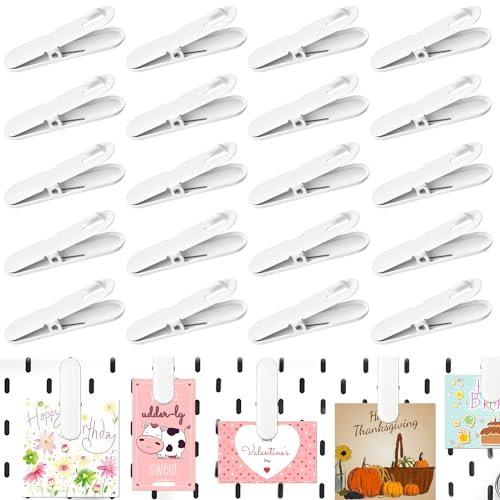 20 Pcs Pegboard Accessories Clips, White Pegboard Clips Metal Pegboard Photo Clip, Pegboard Clips for Hanging Photos, Wall Organize Storage Kitchen Bathroom Living Room Office - color: White
