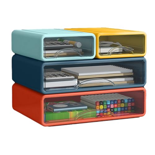 Desk Organizer with Drawers, Stackable Storage Drawers with Compartments Desktop Organization for Office Supplies, Makeup, Pencils, Tape, Erasers, Paperclips, Chargers (2S2M) - color: Light blue+Yellow+Deep Blue+Orange