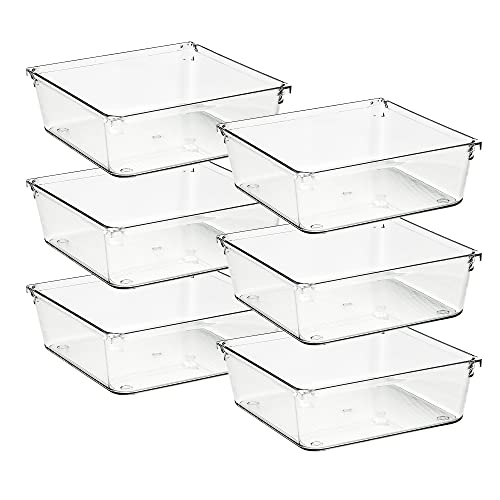 Ravinte 6 Pack Drawer Organizer - 6" X 6" Plastic Storage Bins, Acrylic Organizers with Non-Slip Pads Clear Desk Storage Tray for Makeup, Jewelries, Kitchen Utensils, Bathroom and Office - size: 6" x 6"