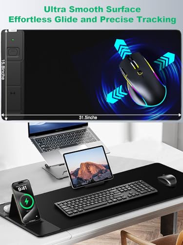 Mouse Pad, Office Desk Mat, Large Gaming Mousepad with Superior Micro-Weave Cloth, XXL Desk Pad with Stitched Edges, Non-Slip, Waterproof Writing Keyboard Pad for Gamer, Laptop, Work & Home - color: No RGB - XXL Black Left