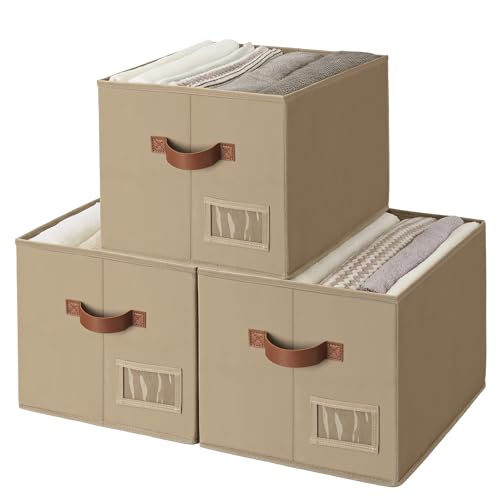GRANNY SAYS Fabric Storage Bins with Handles, Collapsible Storage Baskets for Shelves, Closet Organizers and Storage Bins, Storage Boxes for Clothes, Brown, Large, 3-Pack - color: Brown, size: Large