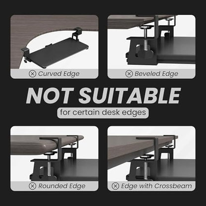Under Desk Keyboard Tray Slide Out, 25 x 9.8 Inch Clamp-On Pull Out Drawer with Mouse Space, Ergonomic Keyboard Holder for Comfortable Typing at Home and Office