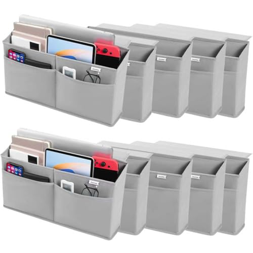 10 Pack Desk Side Hanging Organizer, Adhesive Storage Bag with Pockets for Magazine Ipad Notebook, for End Tables Home Office Desks Computer Workstations Dressing Table, Grey - color: Grey-10Pack