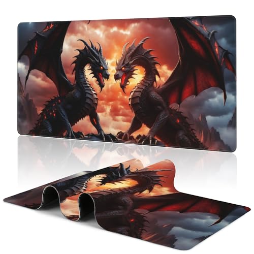 Dragon Desk Mat Large Mouse Pad Gaming Mousepad 31.5 x 15.8 in | Desk Pad for Keyboard and Mouse, Large Non-Slip Rubber Base Mousepad Desk Mat with Stitched Edges for Gaming Office - color: Dragon