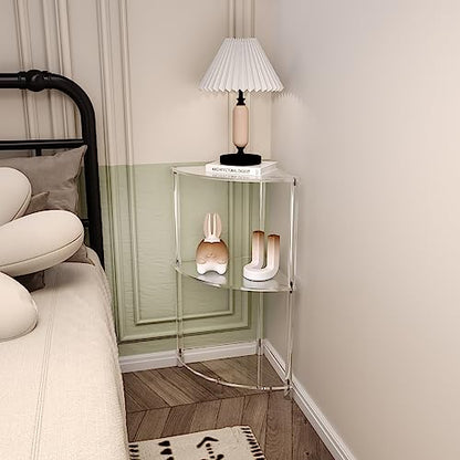 Eglaf Acrylic Triangle End Table - 3 Tier Corner Side Table, Fan-Shaped | Small Corner Table for Living Room, Bedroom, Bathroom - 11.8'' L x 11.8'' W x 26 ''H - size: 3-Tier